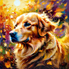Expressive Golden Retriever Amidst Abstract Golden Blooms Pet Art