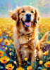 Expressive Golden Retriever Amidst Abstract Golden Blooms Pet Art