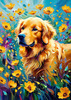 Expressive Golden Retriever Amidst Abstract Golden Blooms Pet Art