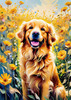 Expressive Golden Retriever Amidst Abstract Golden Blooms Pet Art