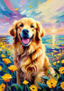 Expressive Golden Retriever Amidst Abstract Golden Blooms Pet Art
