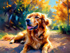 Expressive Golden Retriever Amidst Abstract Golden Blooms Pet Art