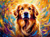 Expressive Golden Retriever Amidst Abstract Golden Blooms Pet Art