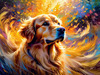 Expressive Golden Retriever Amidst Abstract Golden Blooms Pet Art