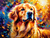 Expressive Golden Retriever Amidst Abstract Golden Blooms Pet Art