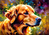 Expressive Golden Retriever Amidst Abstract Golden Blooms Pet Art