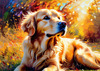 Expressive Golden Retriever Amidst Abstract Golden Blooms Pet Art