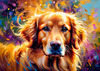Expressive Golden Retriever Amidst Abstract Golden Blooms Pet Art