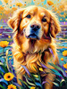 Expressive Golden Retriever Amidst Abstract Golden Blooms Pet Art