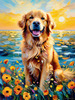 Expressive Golden Retriever Amidst Abstract Golden Blooms Pet Art