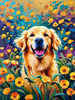 Expressive Golden Retriever Amidst Abstract Golden Blooms Pet Art