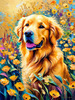 Expressive Golden Retriever Amidst Abstract Golden Blooms Pet Art