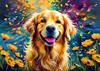 Expressive Golden Retriever Amidst Abstract Golden Blooms Pet Art