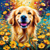 Expressive Golden Retriever Amidst Abstract Golden Blooms Pet Art