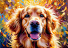 Expressive Golden Retriever Amidst Abstract Golden Blooms Pet Art