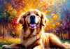 Expressive Golden Retriever Amidst Abstract Golden Blooms Pet Art