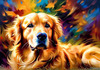 Expressive Golden Retriever Amidst Abstract Golden Blooms Pet Art