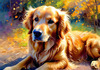 Expressive Golden Retriever Amidst Abstract Golden Blooms Pet Art