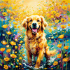 Expressive Golden Retriever Amidst Abstract Golden Blooms Pet Art