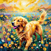 Expressive Golden Retriever Amidst Abstract Golden Blooms Pet Art