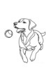 Minimalist Line Drawing of Labrador Retriever Retrieving Ball