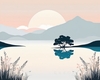 Minimalist Tranquil Lakeside Tree Reflection Printable Art