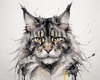 Abstract Sketchy Maine Coon Cat Art Print with Tufted Ears