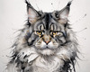Abstract Sketchy Maine Coon Cat Art Print with Tufted Ears