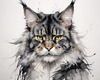 Abstract Sketchy Maine Coon Cat Art Print with Tufted Ears