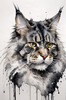 Abstract Sketchy Maine Coon Cat Art Print with Tufted Ears