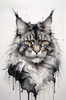 Abstract Sketchy Maine Coon Cat Art Print with Tufted Ears
