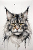 Abstract Sketchy Maine Coon Cat Art Print with Tufted Ears