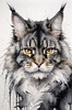 Abstract Sketchy Maine Coon Cat Art Print with Tufted Ears