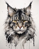 Abstract Sketchy Maine Coon Cat Art Print with Tufted Ears