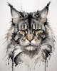 Abstract Sketchy Maine Coon Cat Art Print with Tufted Ears