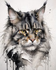 Abstract Sketchy Maine Coon Cat Art Print with Tufted Ears