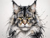 Abstract Sketchy Maine Coon Cat Art Print with Tufted Ears