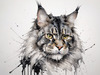 Abstract Sketchy Maine Coon Cat Art Print with Tufted Ears