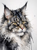 Abstract Sketchy Maine Coon Cat Art Print with Tufted Ears