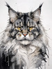 Abstract Sketchy Maine Coon Cat Art Print with Tufted Ears