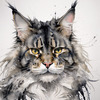 Abstract Sketchy Maine Coon Cat Art Print with Tufted Ears