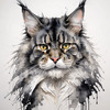 Abstract Sketchy Maine Coon Cat Art Print with Tufted Ears