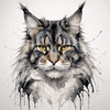 Abstract Sketchy Maine Coon Cat Art Print with Tufted Ears