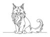 Minimalist Line Art of Playful Maine Coon Cat