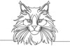Minimalist Line Art of Playful Maine Coon Cat