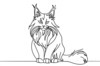 Minimalist Line Art of Playful Maine Coon Cat