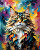 Expressive Maine Coon Art Print with Colorful Aura