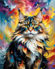 Expressive Maine Coon Art Print with Colorful Aura