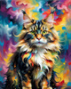Expressive Maine Coon Art Print with Colorful Aura