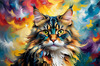 Expressive Maine Coon Art Print with Colorful Aura